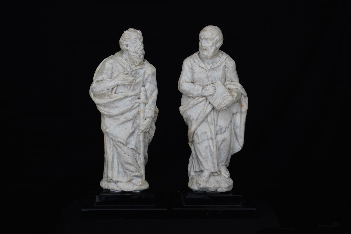 Saints Pierre Et Paul En Marbre Blanc Sculpté. Rome, XVIe Siècle.