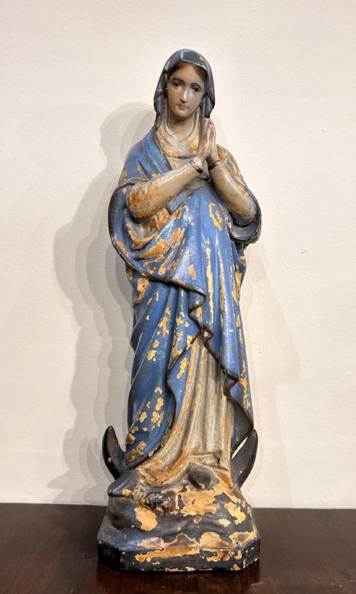 Polychrome Papier Mache Sculpture Representing Mary Immaculate. Central Italy, 18th Century