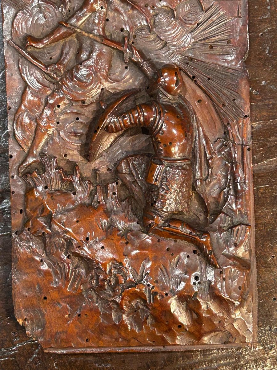 Wooden Sculpture Representing Saint Michael Defeating The Devil From The End Of The 16th Centur-photo-4