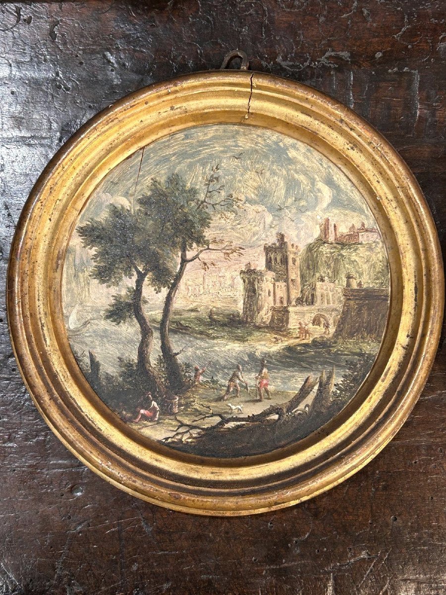 Pair Of Tondi Depicting Landscape Capricci In The Manner Of Marco Ricci.-photo-2