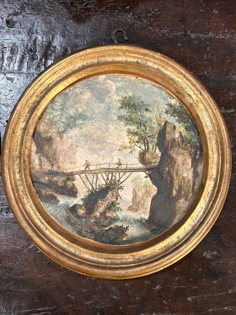 Pair Of Tondi Depicting Landscape Capricci In The Manner Of Marco Ricci.-photo-3