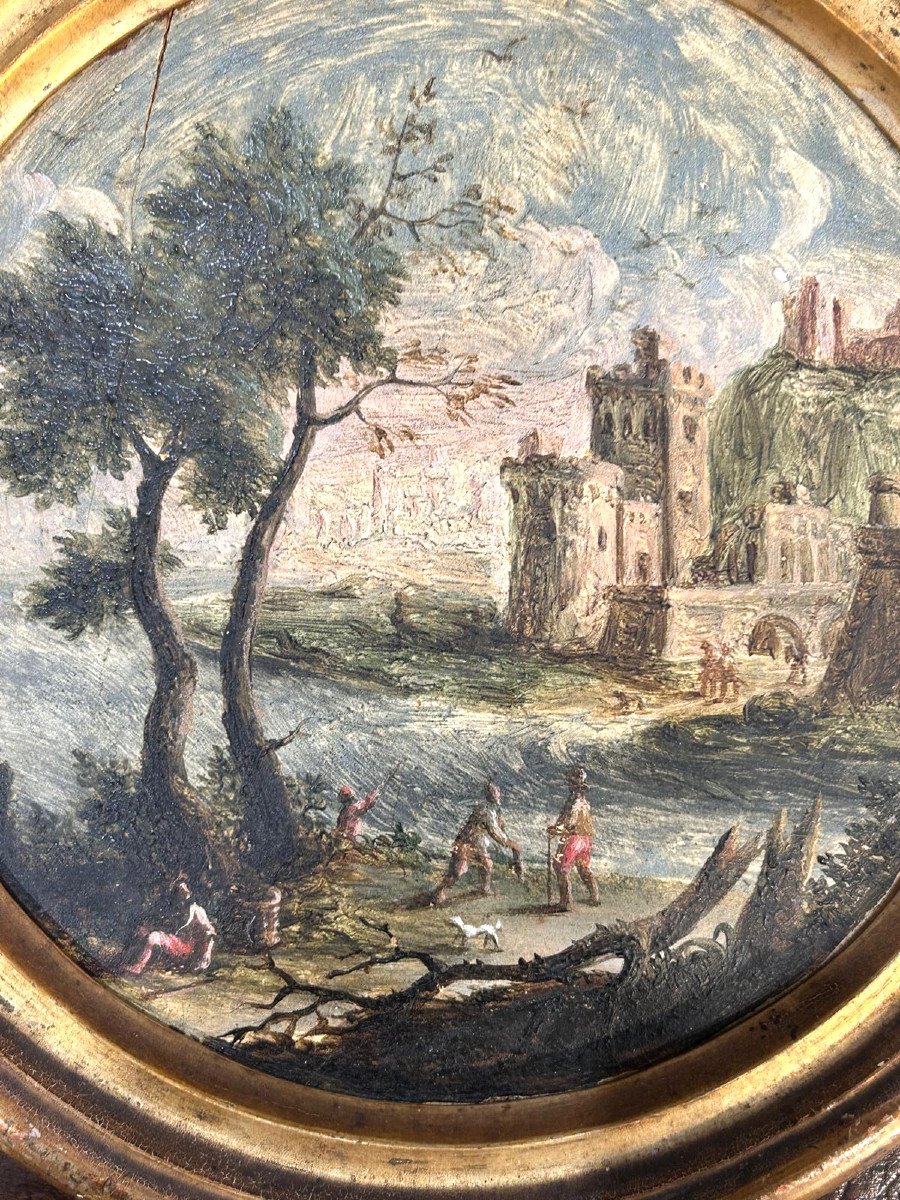 Pair Of Tondi Depicting Landscape Capricci In The Manner Of Marco Ricci.-photo-2