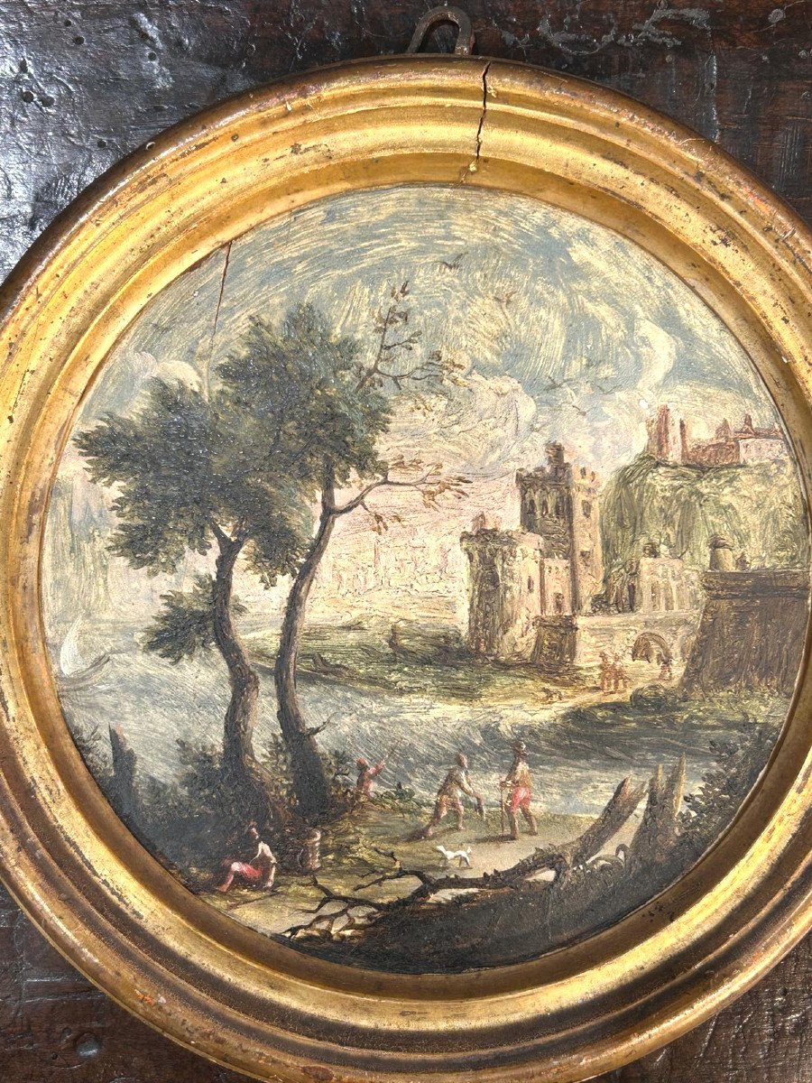 Pair Of Tondi Depicting Landscape Capricci In The Manner Of Marco Ricci.-photo-3