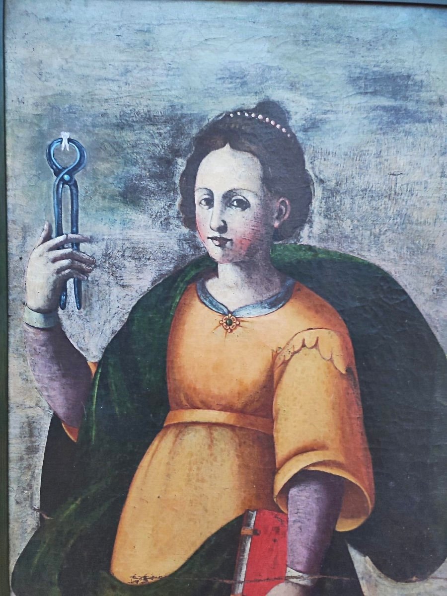 Oil On Canvas Depicting Saint Apollonia, Umbria 16th-17th Century (150cm X 64cm)-photo-1