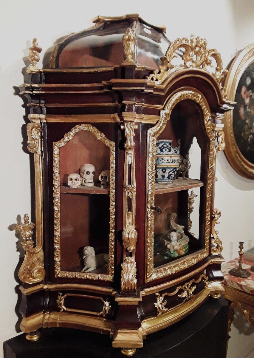 Important Romanesque Baroque Showcase In Wood And Gilded With Pure Gold. Second Half 17th C.-photo-3