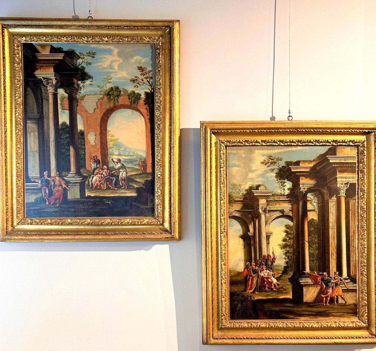 Pair Of Architectural Capricci From The Late 17th Century With Splendid Contemporary Frames.