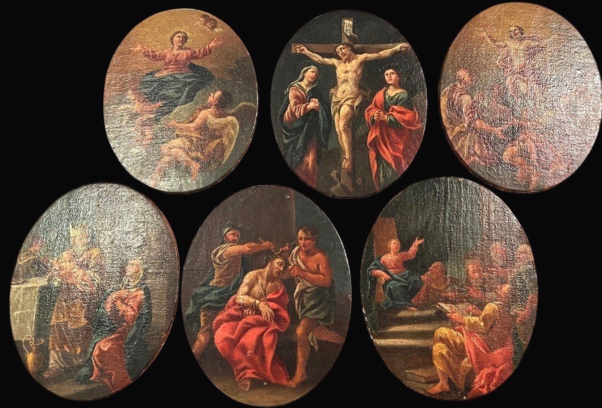 6 Scenes From The "mysteries Of The Rosary" - Central Italy Follower Of Carlo Maratta, XVII C.