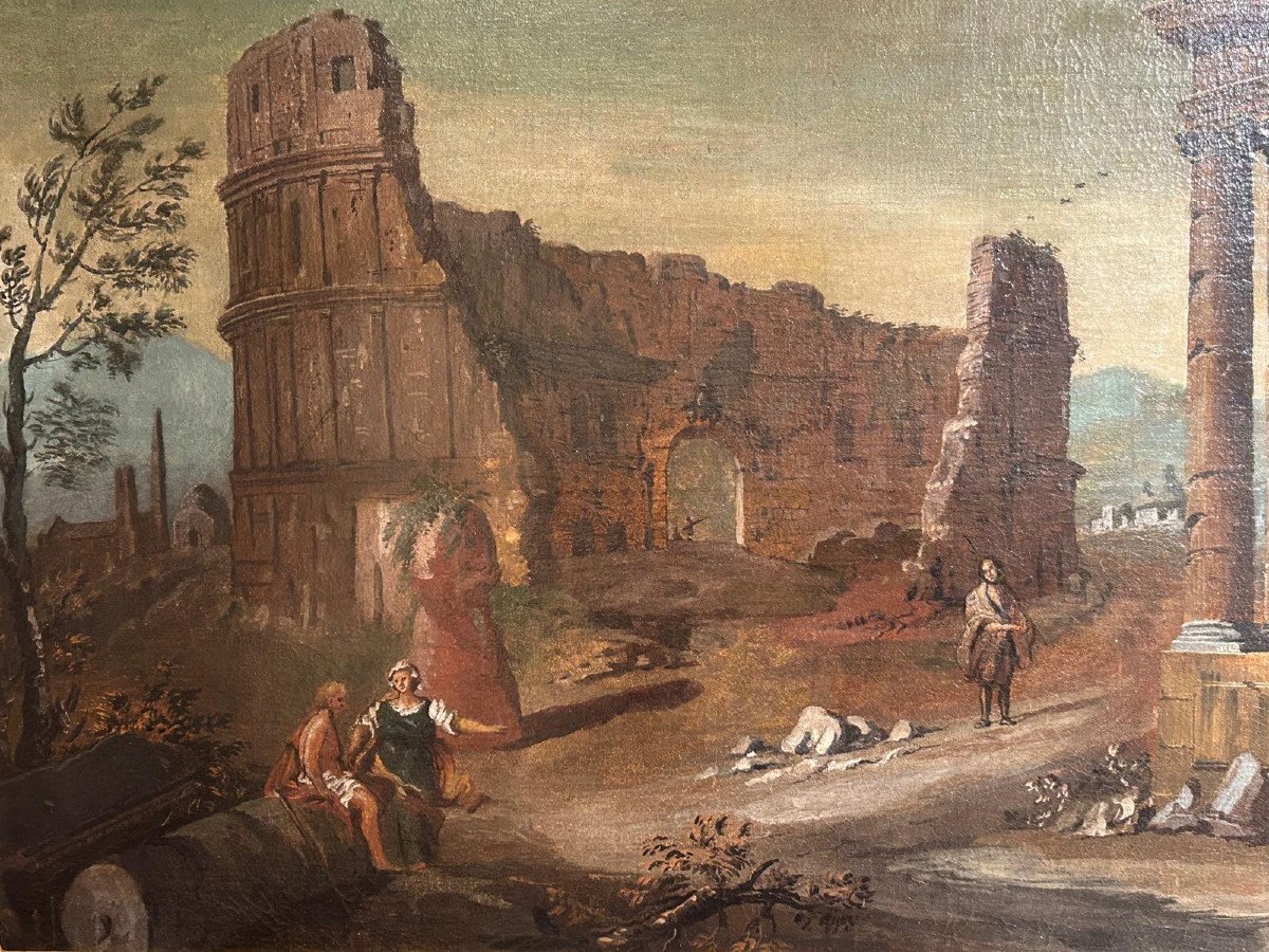 Paysage Avec Ruines Classiques Attribuées Au Scénographe Italien Gaetano Ottani (1720 - 1801)-photo-3