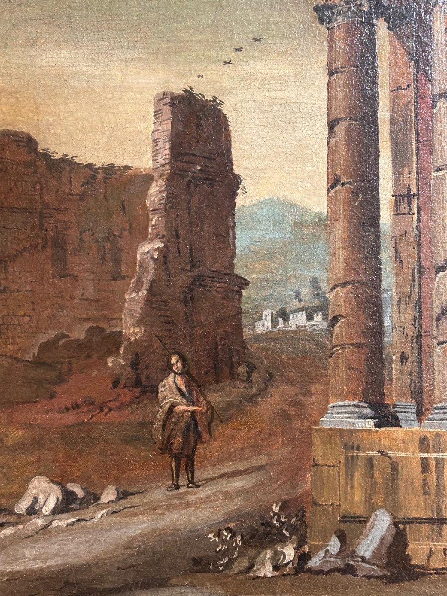 Paysage Avec Ruines Classiques Attribuées Au Scénographe Italien Gaetano Ottani (1720 - 1801)-photo-2