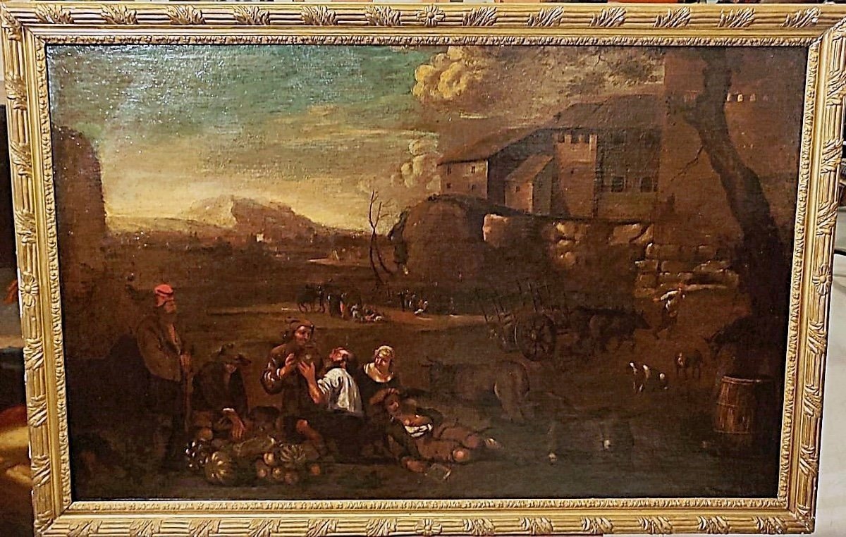 Bucolic Scene In The Roman Countryside Of The XVII Century. 110cm X 71cm-photo-4