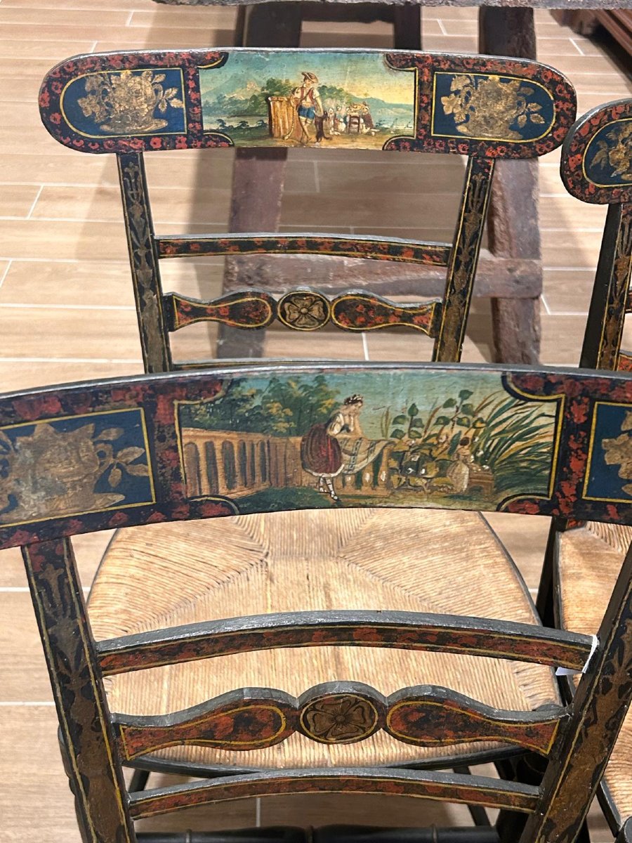 Group Of 4 "chiavarine" Painted Chairs From 2half Of XIXc.-photo-2