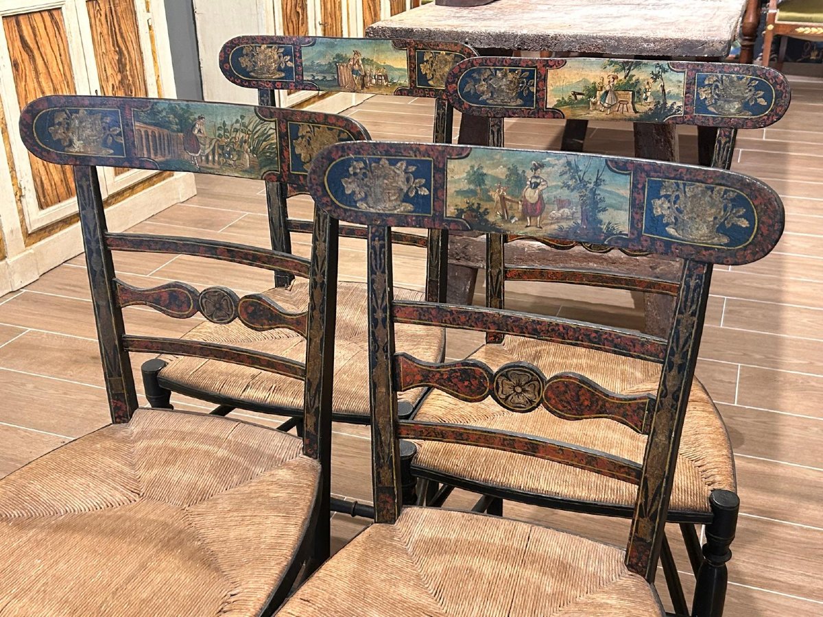 Group Of 4 "chiavarine" Painted Chairs From 2half Of XIXc.-photo-4