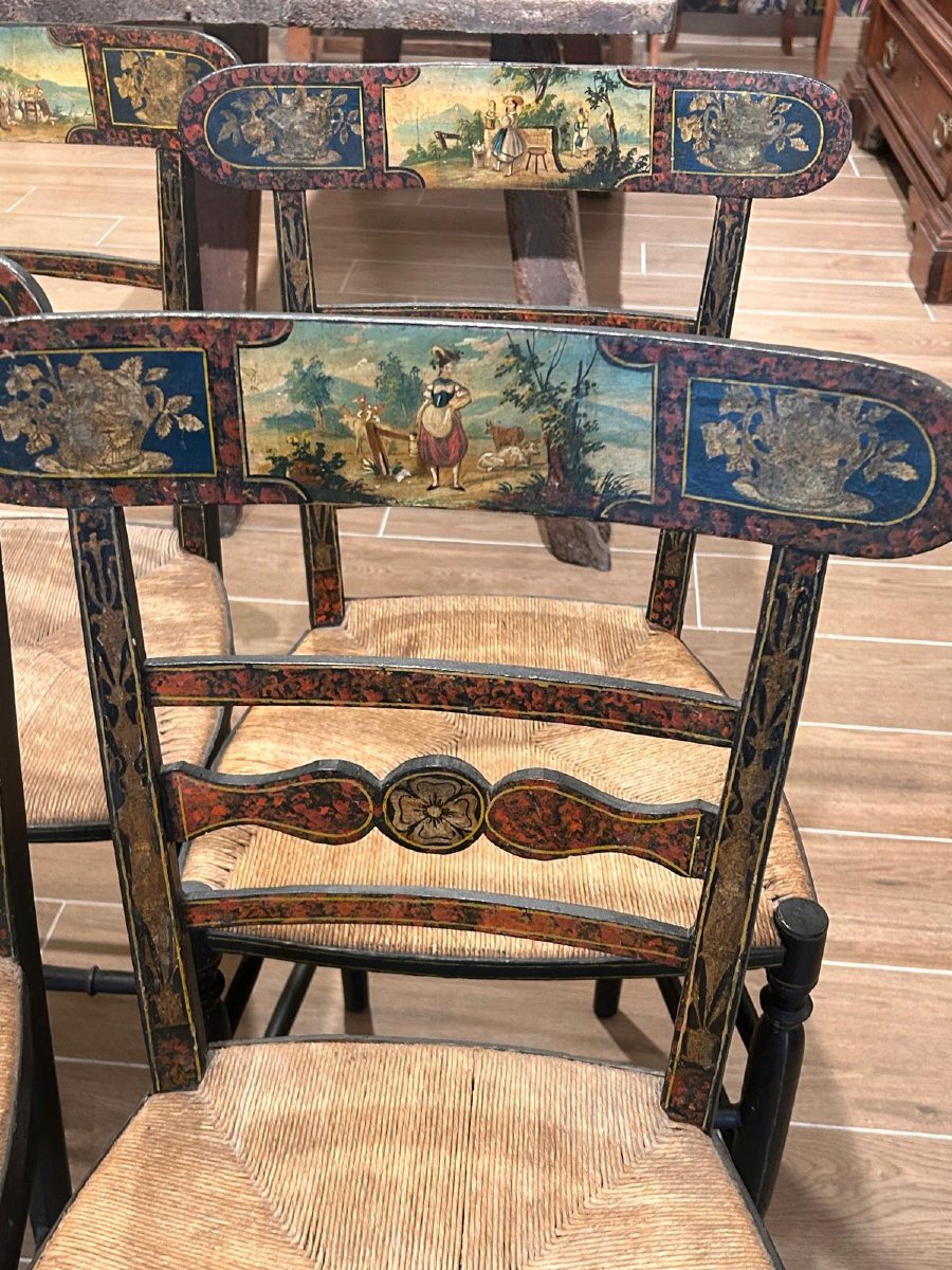 Group Of 4 "chiavarine" Painted Chairs From 2half Of XIXc.-photo-1