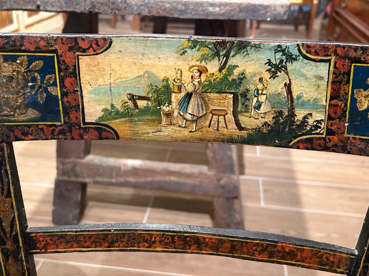 Group Of 4 "chiavarine" Painted Chairs From 2half Of XIXc.-photo-2