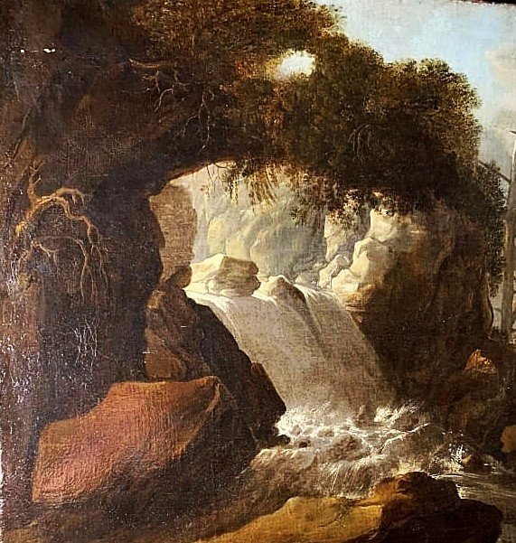 Beautiful Landscape With Waterfall And Figures. Holland, Second Half Of The 17th Century-photo-1