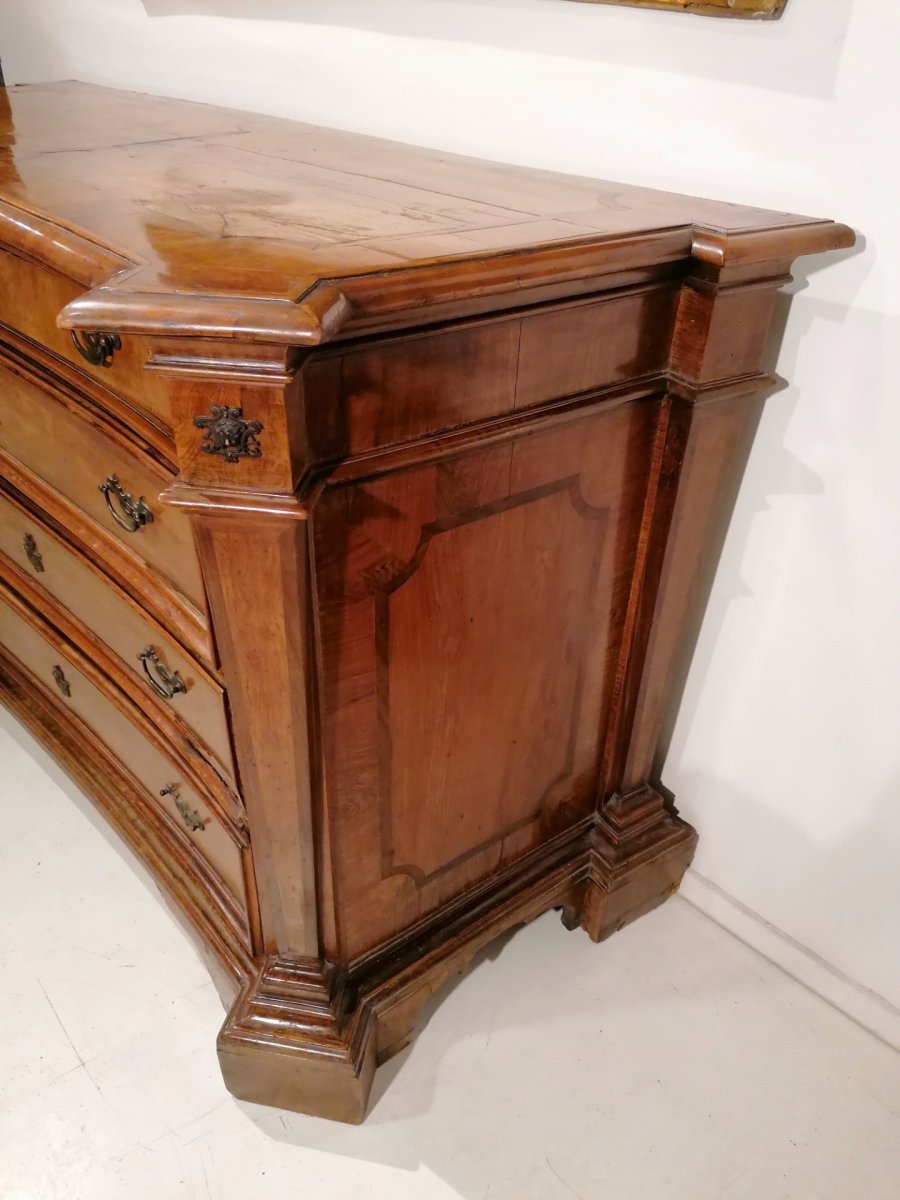 Rare Louis XIV Chest Of Drawers Veneered In Cypress Wood And Inlaid With Rosewood, Papal State.-photo-4