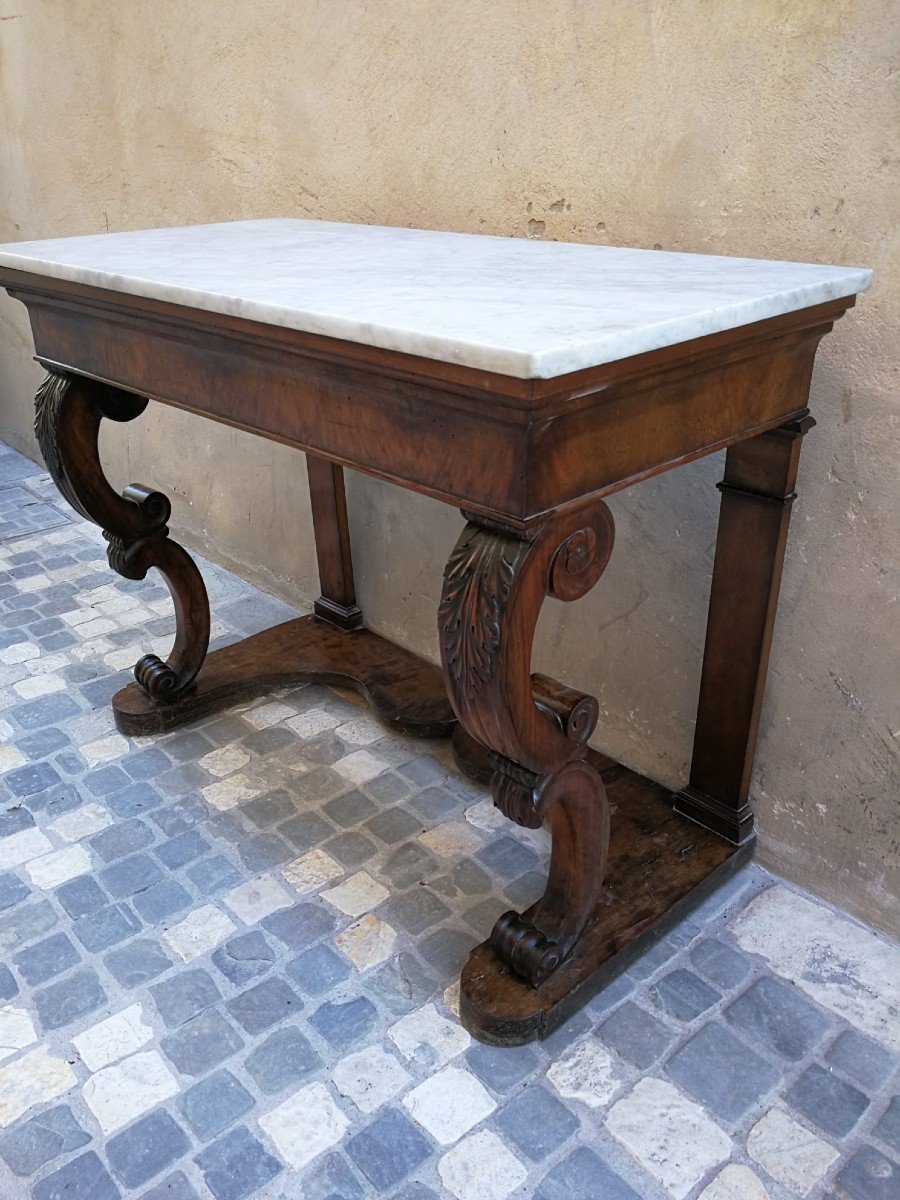 Empire Period Console With Carved Feet And White Carrara Marble Top-photo-2