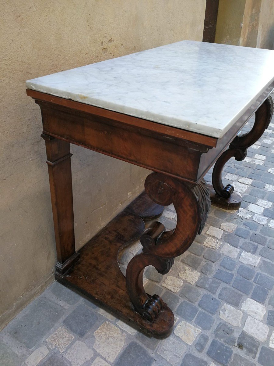 Empire Period Console With Carved Feet And White Carrara Marble Top-photo-1