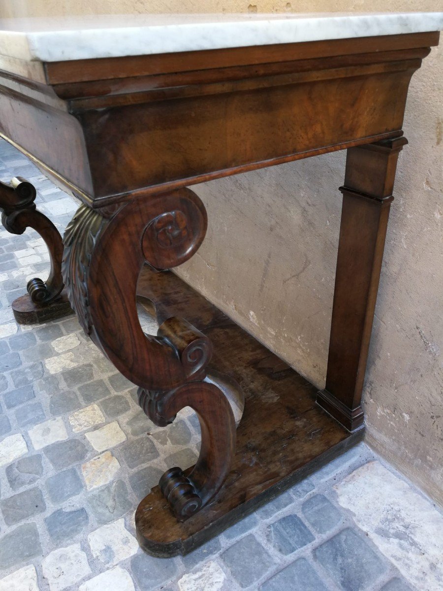 Empire Period Console With Carved Feet And White Carrara Marble Top-photo-2