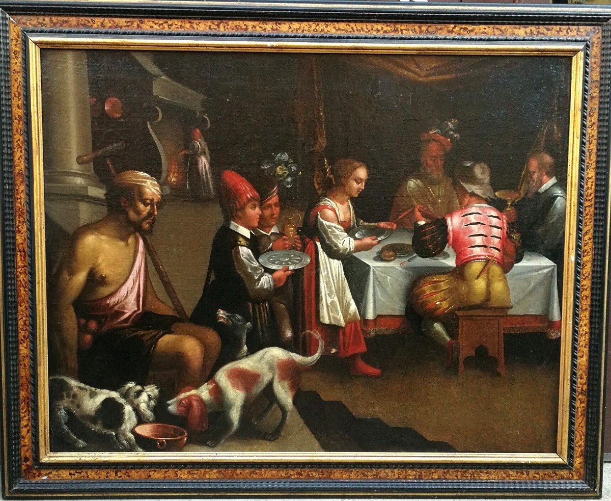 "dinner With The Rich Epulone" Oil On Canvas Atelier Du Bassano, Last Quarter Of The XVI Century-photo-2