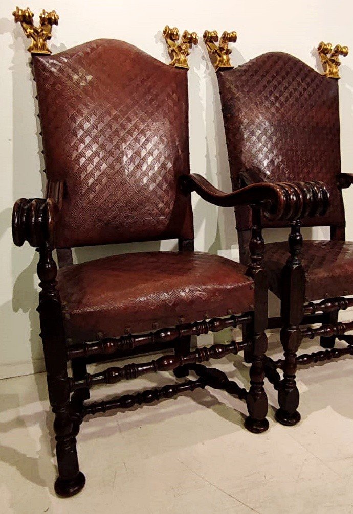 Pair Of Roman High Chairs From The Early 1600s.-photo-2