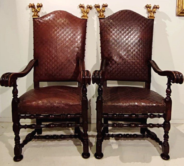 Pair Of Roman High Chairs From The Early 1600s.