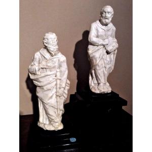 Saints Peter And Paul In Carved White Marble. Rome, 16th Century.