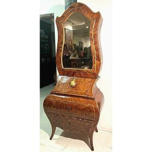 Elegant Trumeau Moved In Finely Inlaid Walnut, Piedmont, Second Half Of The 18th Century.