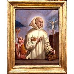 Huile sur cuivre représentant Saint Bernard, ècole Toscane du 1600.