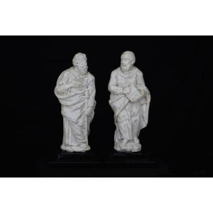 Saints Pierre Et Paul En Marbre Blanc Sculpté. Rome, XVIe Siècle.