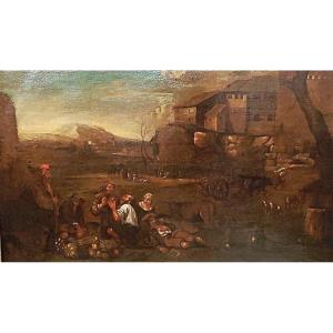 Bucolic Scene In The Roman Countryside Of The XVII Century. 110cm X 71cm