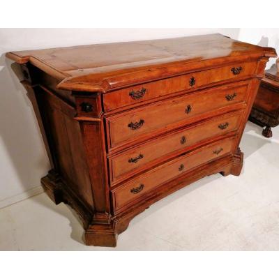 Rare Louis XIV Chest Of Drawers Veneered In Cypress Wood And Inlaid With Rosewood, Papal State.
