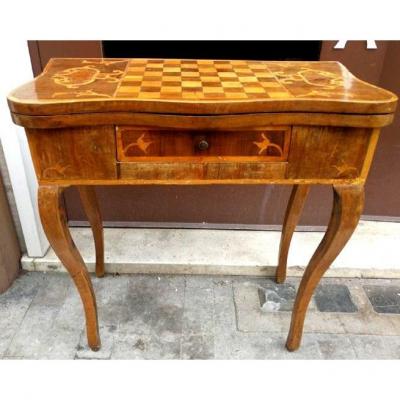 Louis XV Game Table Inlaid With Various Precious Woods