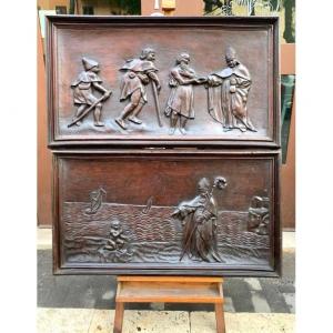 Beautiful Pair Carved Panels With Stories Of Saint Augustine. XVI Century Tuscany Region