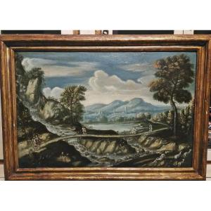 Pair Of Oils On Canvas Representing River Landscapes, First Half Of The Eighteenth Century