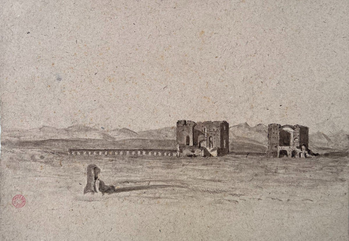 Aqua Claudia And Villa Of The Quintilii - Jean Achille Benouville - 19th French Drawinfìg - Rome