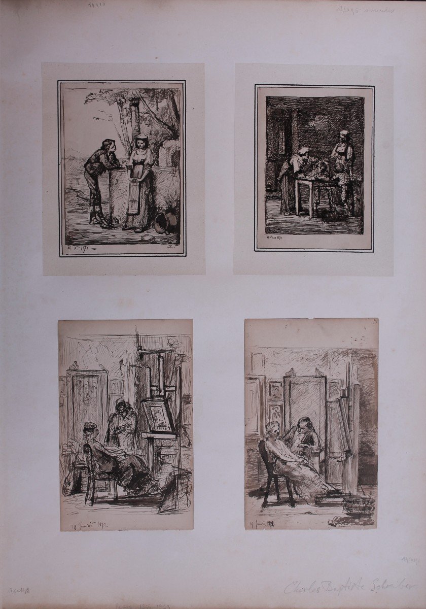 Charles Baptiste Schreiber (1845 - 1903)  Four Drawings