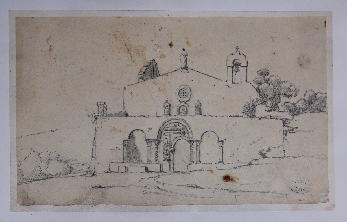 Edmond Antoine Victor Joinville Dessin  Vue De l'église Saint Jean Aux Catacombes à Syracuse