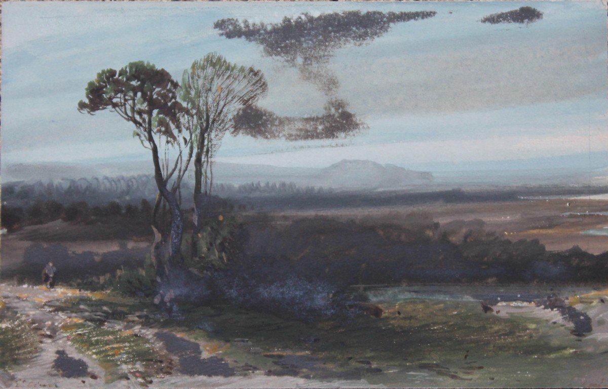 Eugène Cicéri (1813 - 1890) Landscape ​​​​​gouache Signed