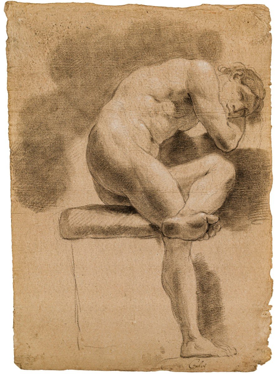 Drawing - Nude - Bolognese School - 18th Century - Signed - Jacopo Alessandro Calvi - Gandolfi