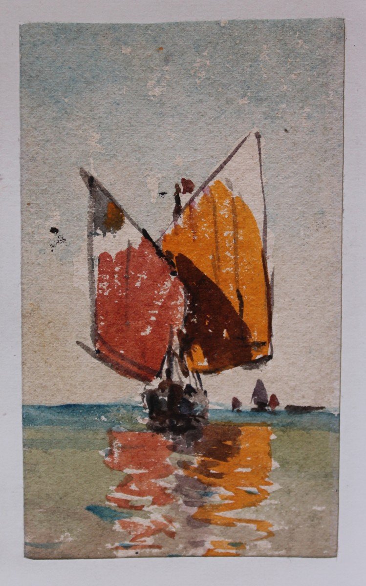 Amedée Rosier - Aquarelle - Bateaux à voile -  Recto Verso - Cachet-photo-2