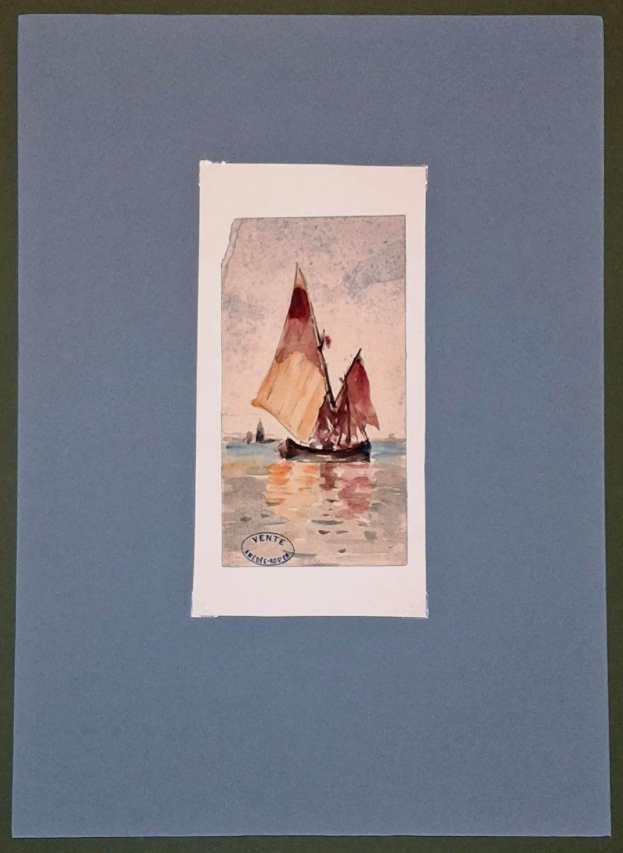 Amedée Rosier - Aquarelle - Bateaux à voile -  Recto Verso - Cachet-photo-3