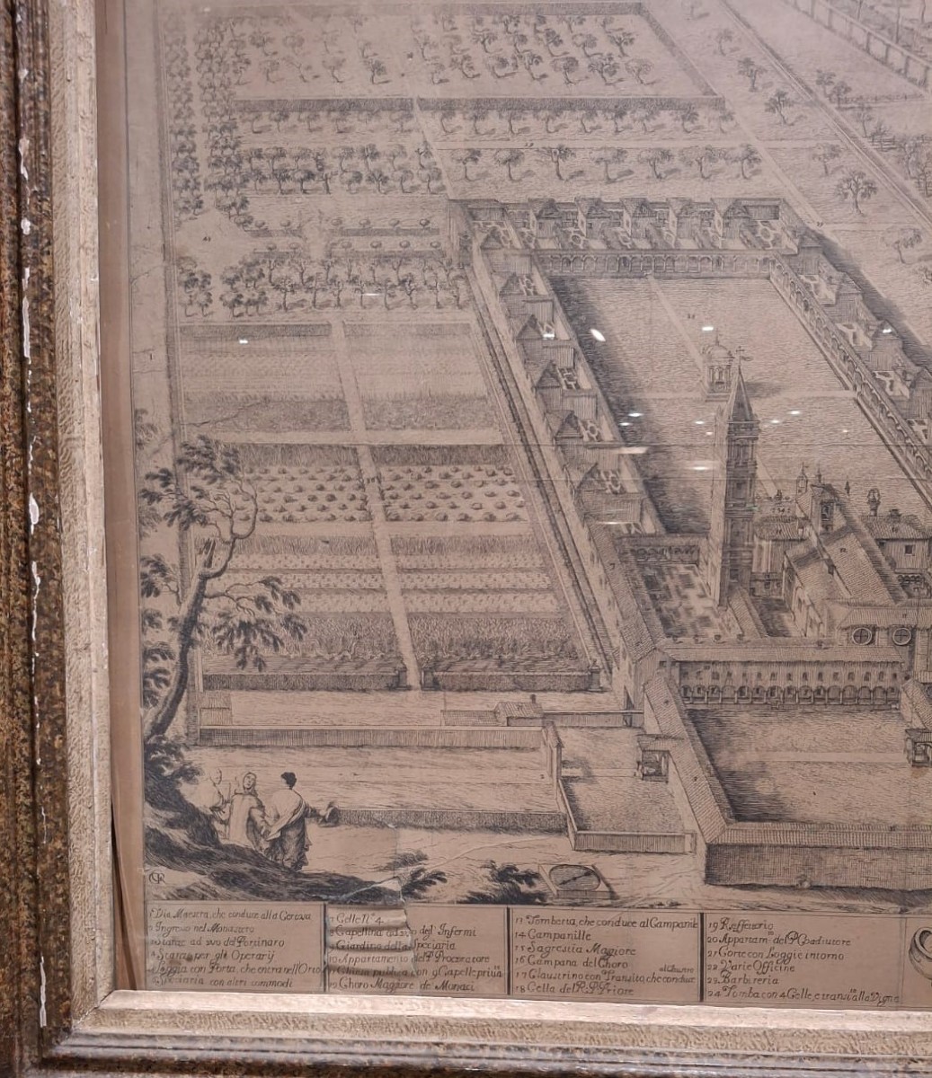 Girolamo Ruvinetti  Très Rare Vue Panoramique De La Chartreuse De Bologne  Gravure 17ème Siècle-photo-2