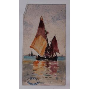 Amedée Rosier - Aquarelle - Bateaux à voile -  Recto Verso - Cachet