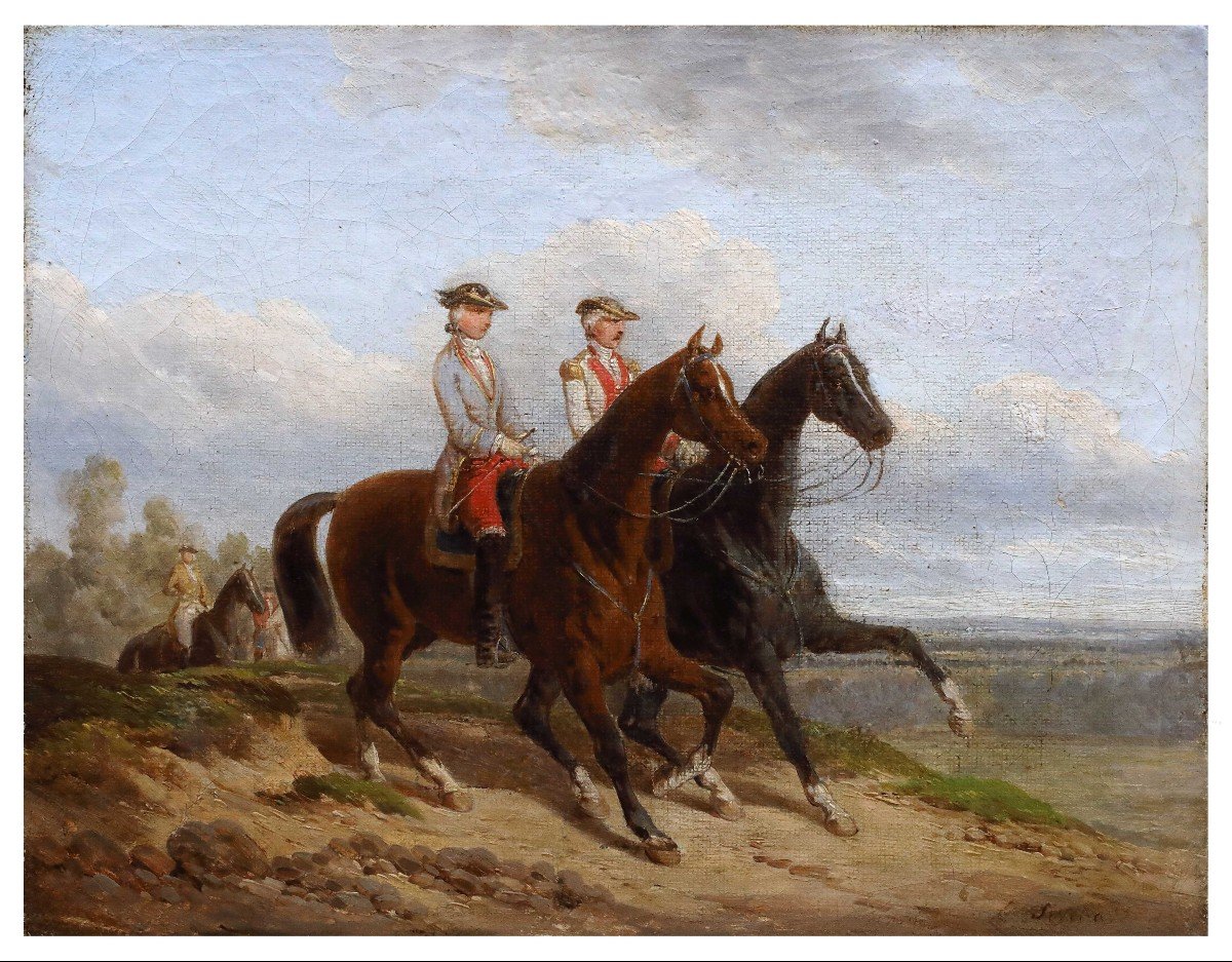 Pair Of Paintings : Promenade On Horseback By E.b.j.. Swebach France XIXth Century -photo-2