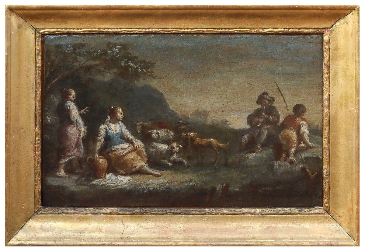 Landscape With Sheperds, Painting Italy XVIIth Century