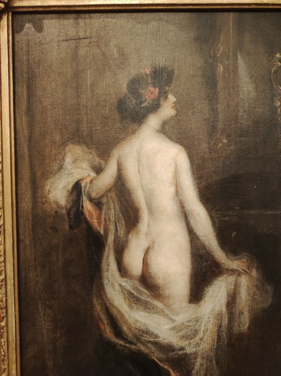 Femme Nue De Dos, Tableau , Par Henry Adrien Tanoux, France XIXème Siècle -photo-2