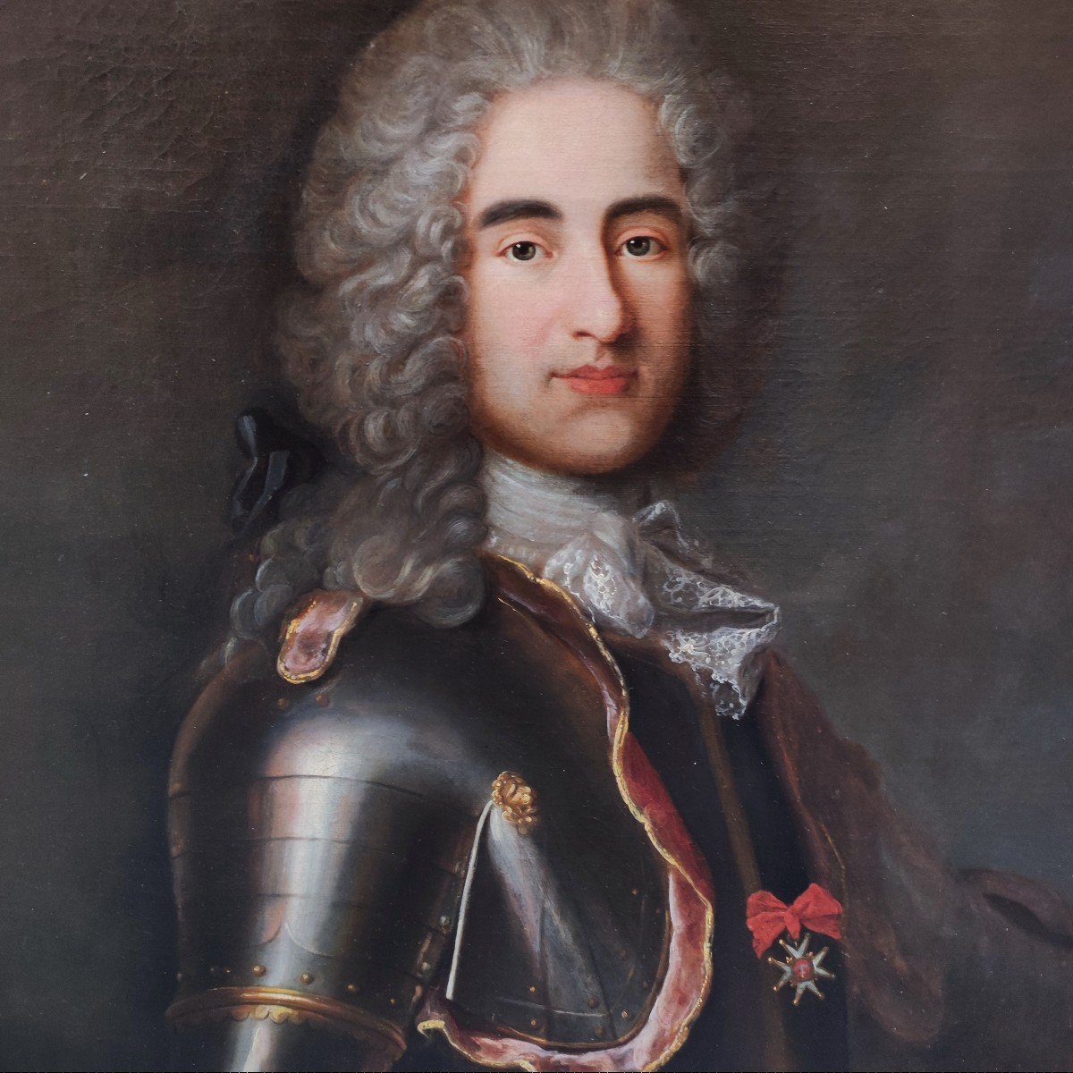 Portrait d'Homme En Armure, Tableau France XVIIIème Siècle -photo-3