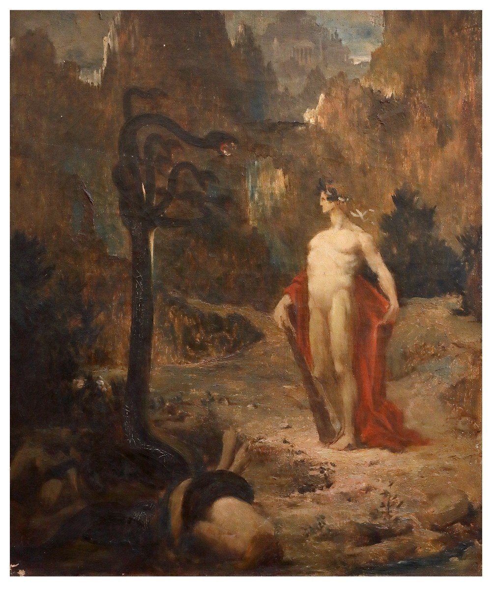 Hercule Et l'Hydre, Tableau Entourage De G. Moreau France XIXème Siècle 