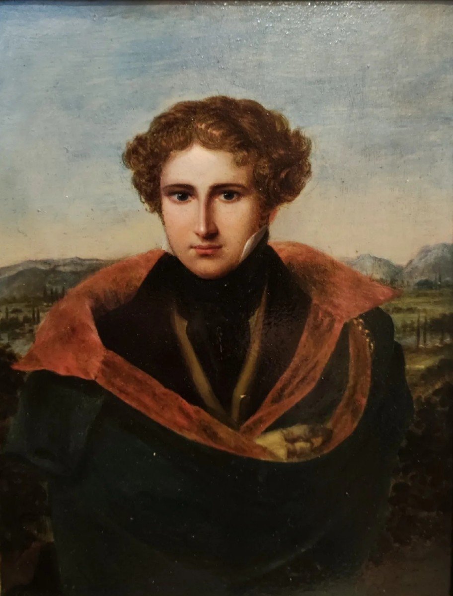 Autoportrait Avec Les Collines De Florence, , Tableau  Par F. Pfanhauser Polonie -italie XIX S.-photo-2